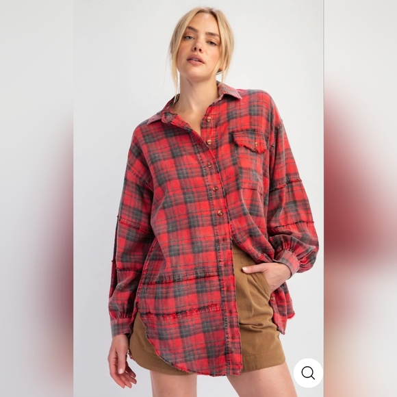 easel Tops - Easel Red and Black Plaid Shirt